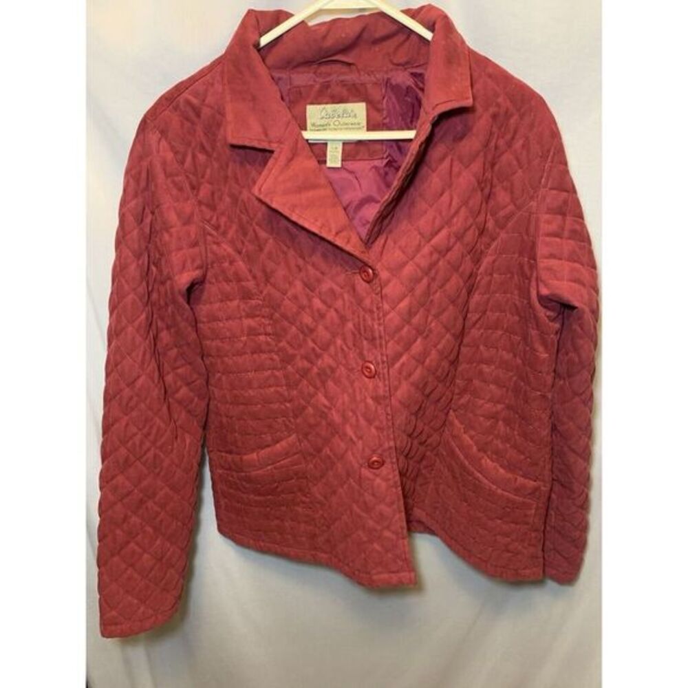 Women's Large Cabellas Red Burgundy Button‎ Down Quilted Jacket